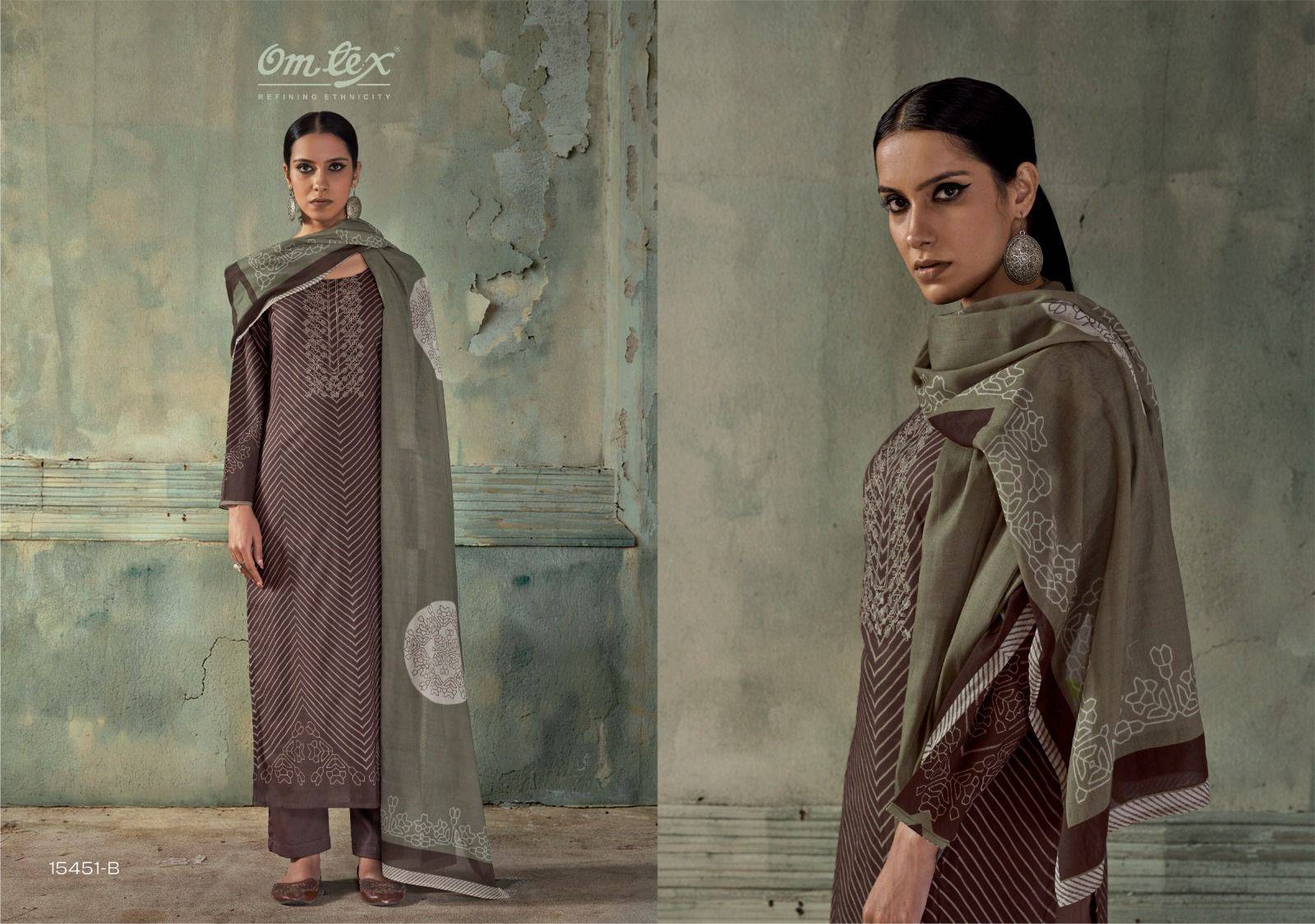 FIZA By OMTEX 15451 A TO 15451 C Beautiful Festive Suits Stylish Colorful Fancy Casual Wear & Ethnic Wear PREMIUM COTTON Dresses At Wholesale Price